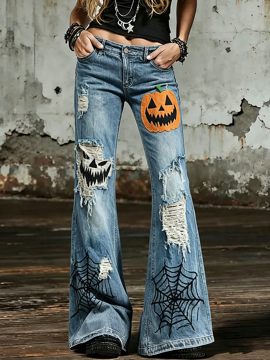 Women's Halloween Art Print Flared Trousers