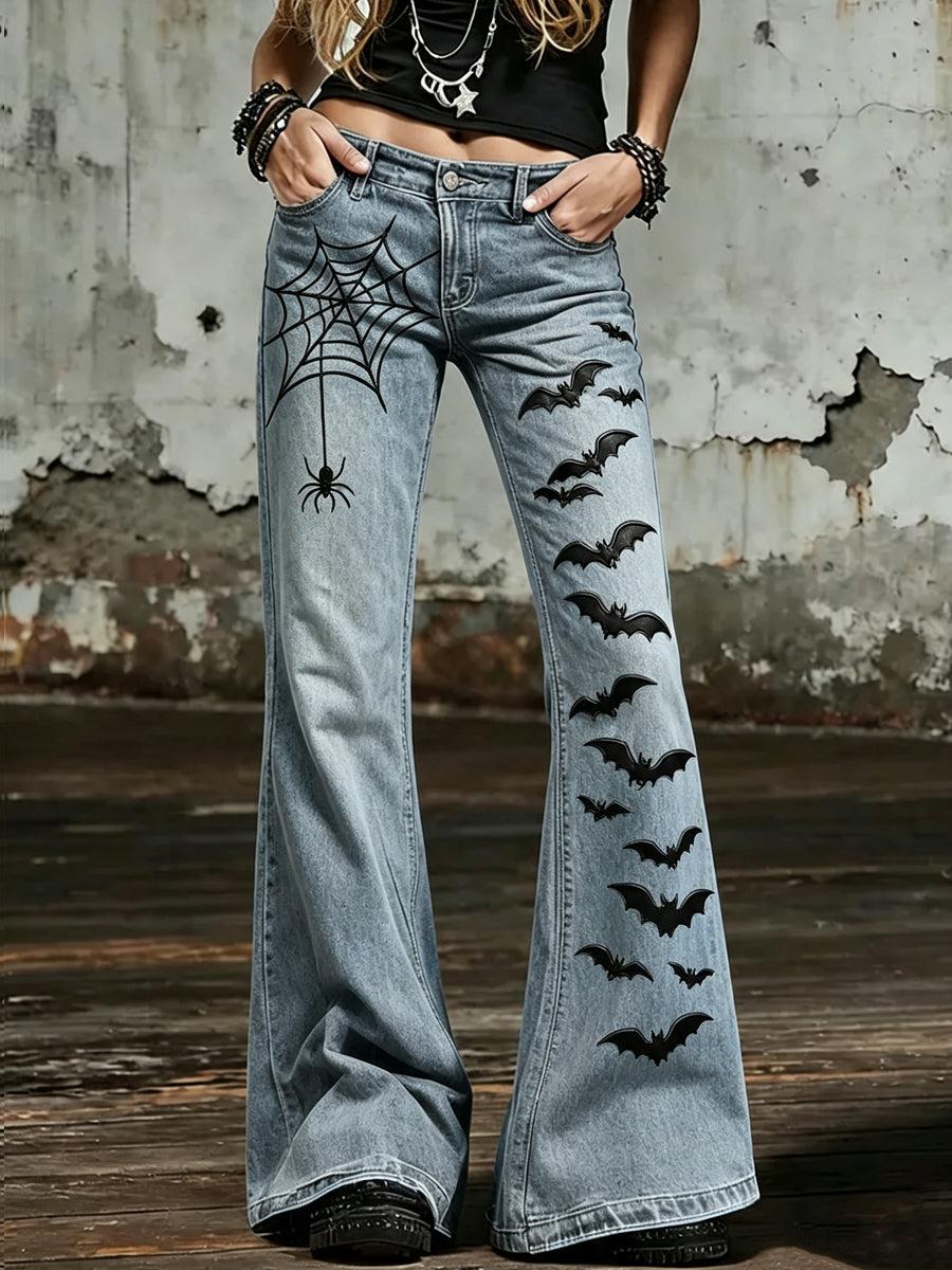 Women's Halloween Art Print Flared Trousers