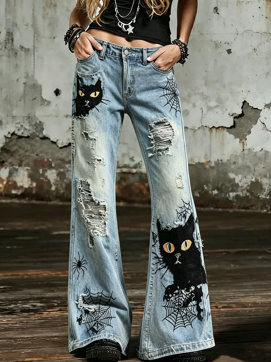Women's Halloween Art Print Flared Trousers