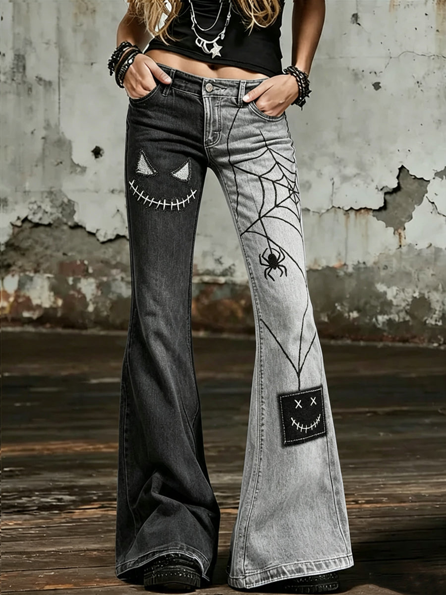 Women's Halloween Art Print Flared Trousers