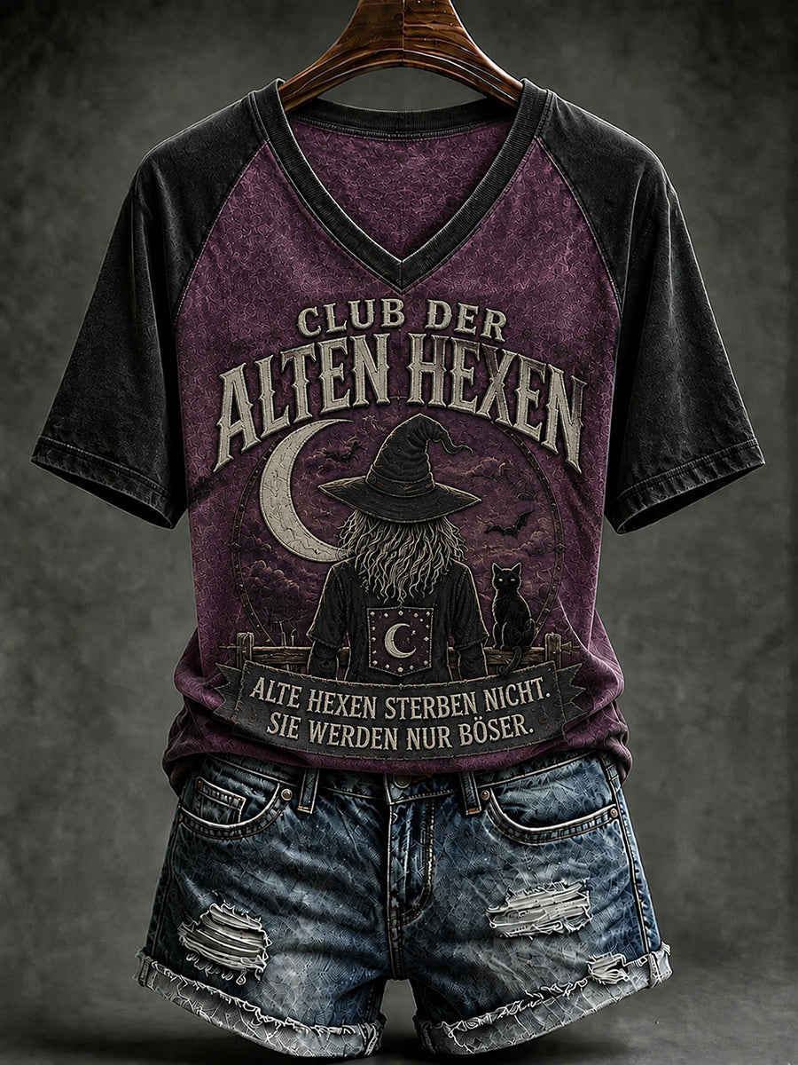 Women's Funny Halloween Print V-neck T-shirt