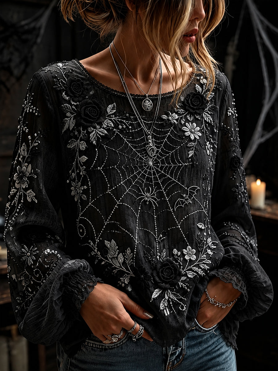 Women's Halloween Print Cotton-Linen Shirt