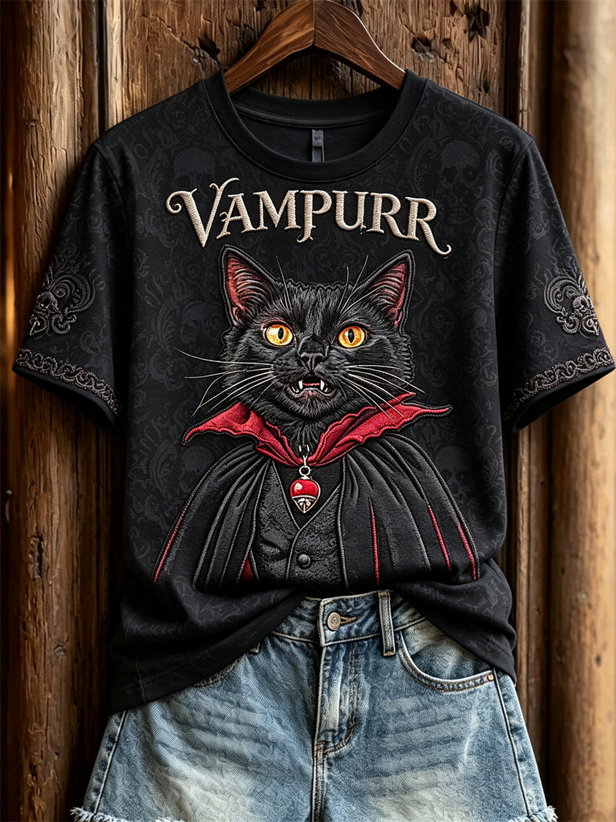 Women's Vampurr Vampire Cat Gothic Print short-sleeved T-shirt
