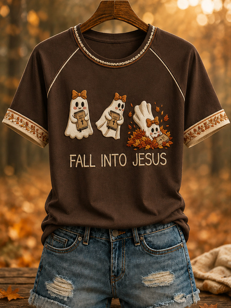 Women's Autumn "FALL INTO JESUS" Printed T-shirt