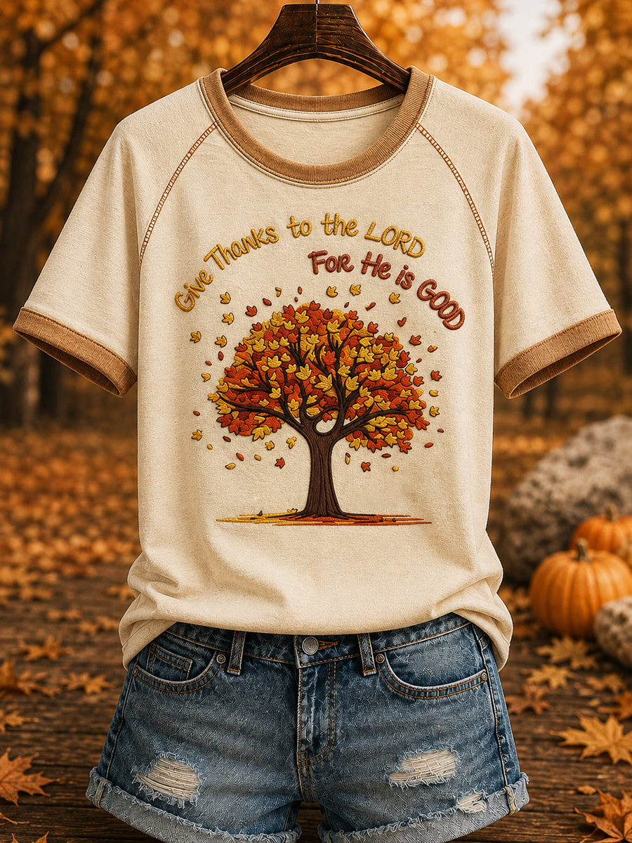 Women's Autumn "Give Thanks to the LORD For He is GOOD" Printed T-shirt