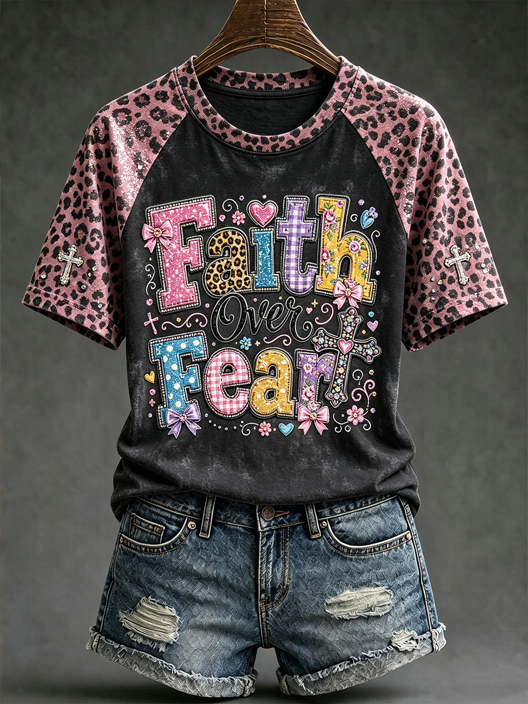 Women's faith-themed fun slogan pattern printed casual short-sleeve T-shirt