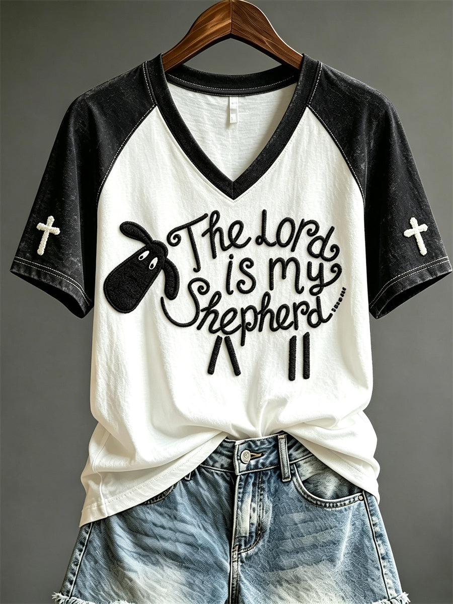 Women's The Lord Is My Shepherd Fuzzy Sheep Print short-sleeved T-shirt