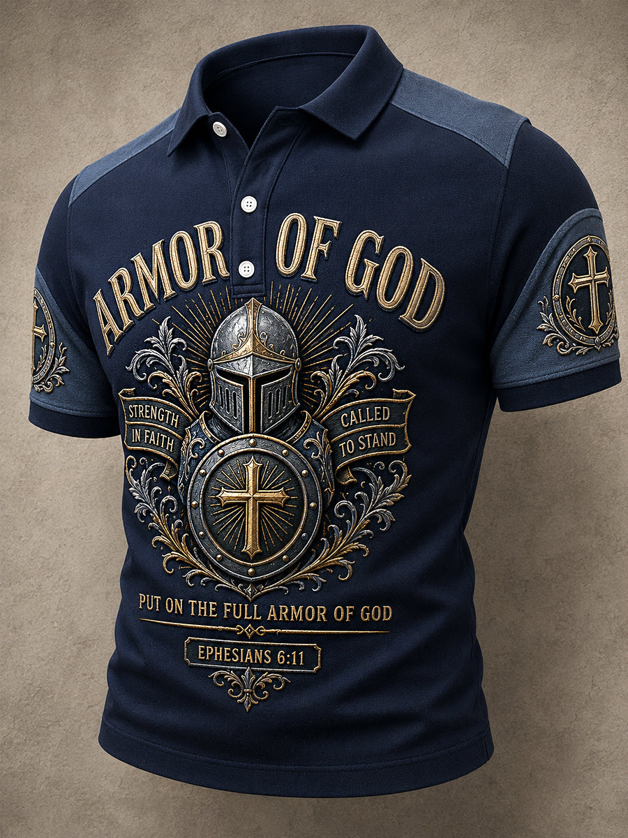 Men's Armor Of God Print Casual Polo