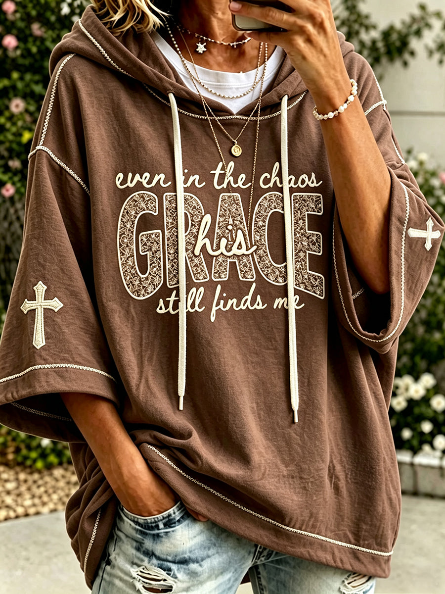 Women’s His Grace Still Finds Me Christian Faith Floral Print Comfy Hoodie