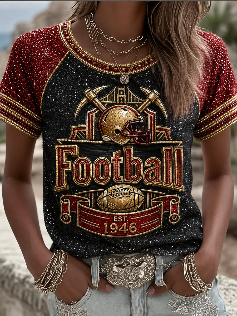 Women's San Francisco Footabll Printed Vintage Fashion Loose Short Sleeve T-Shirt