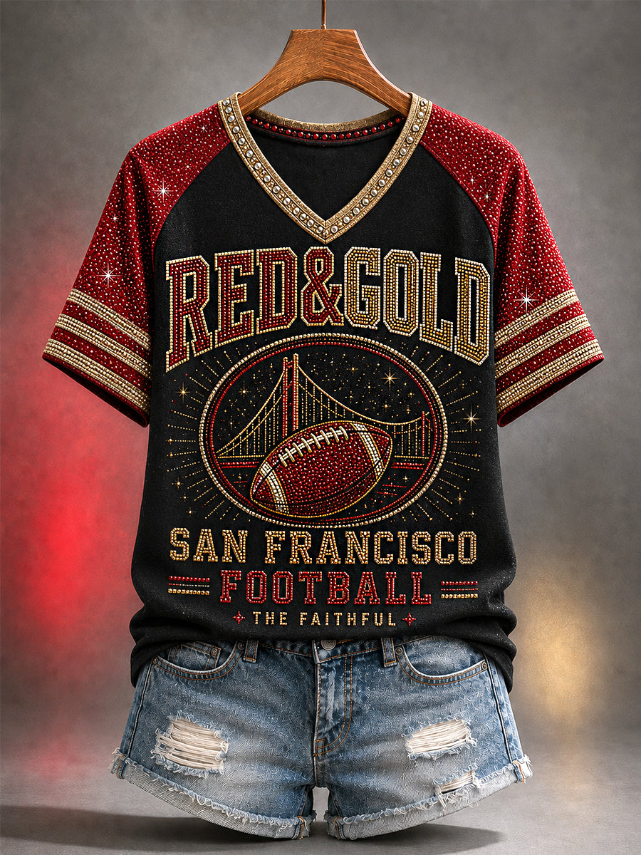 Women's Football Gameday Gift For Football Fans Casual V-Neck Tee