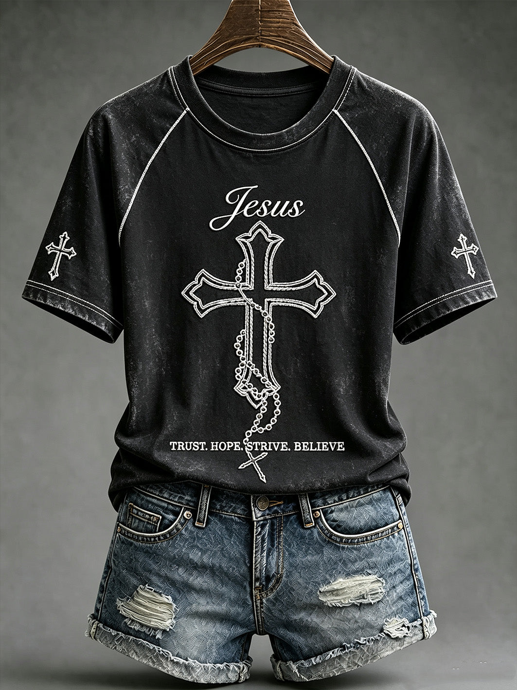 Women's faith-themed fun slogan pattern printed casual short-sleeve T-shirt