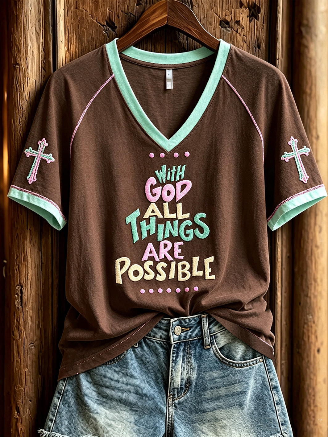 Women's faith-themed fun slogan pattern printed casual short-sleeve T-shirt