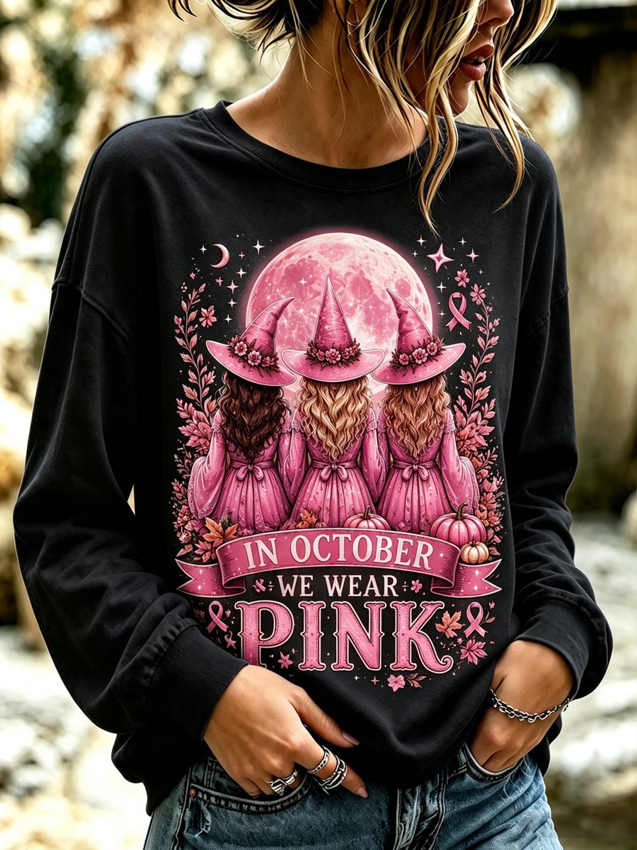 Women's Witches In October We Wear Pink Regular Sweatshirt