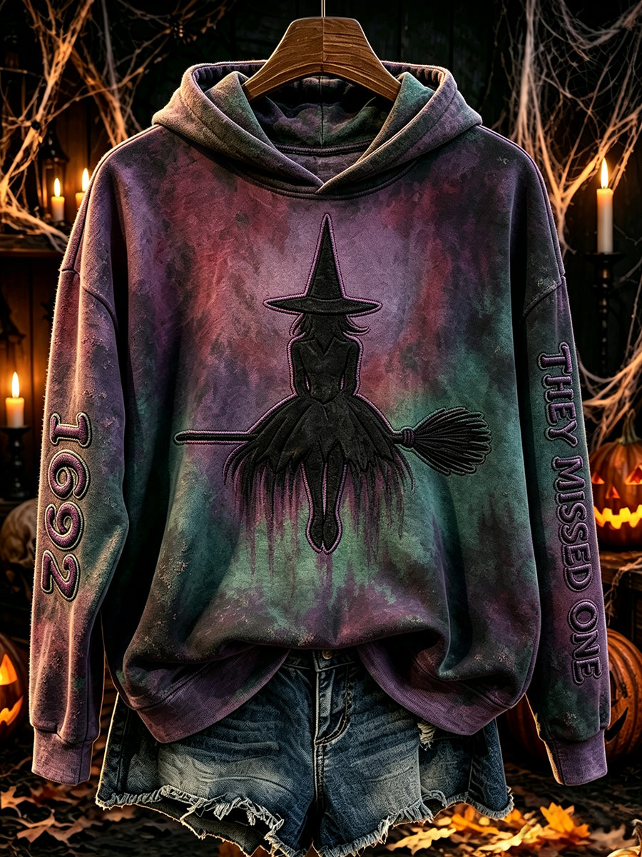 Women's 1692 They Missed One Witch Print Vintage Hooded Sweatshirt