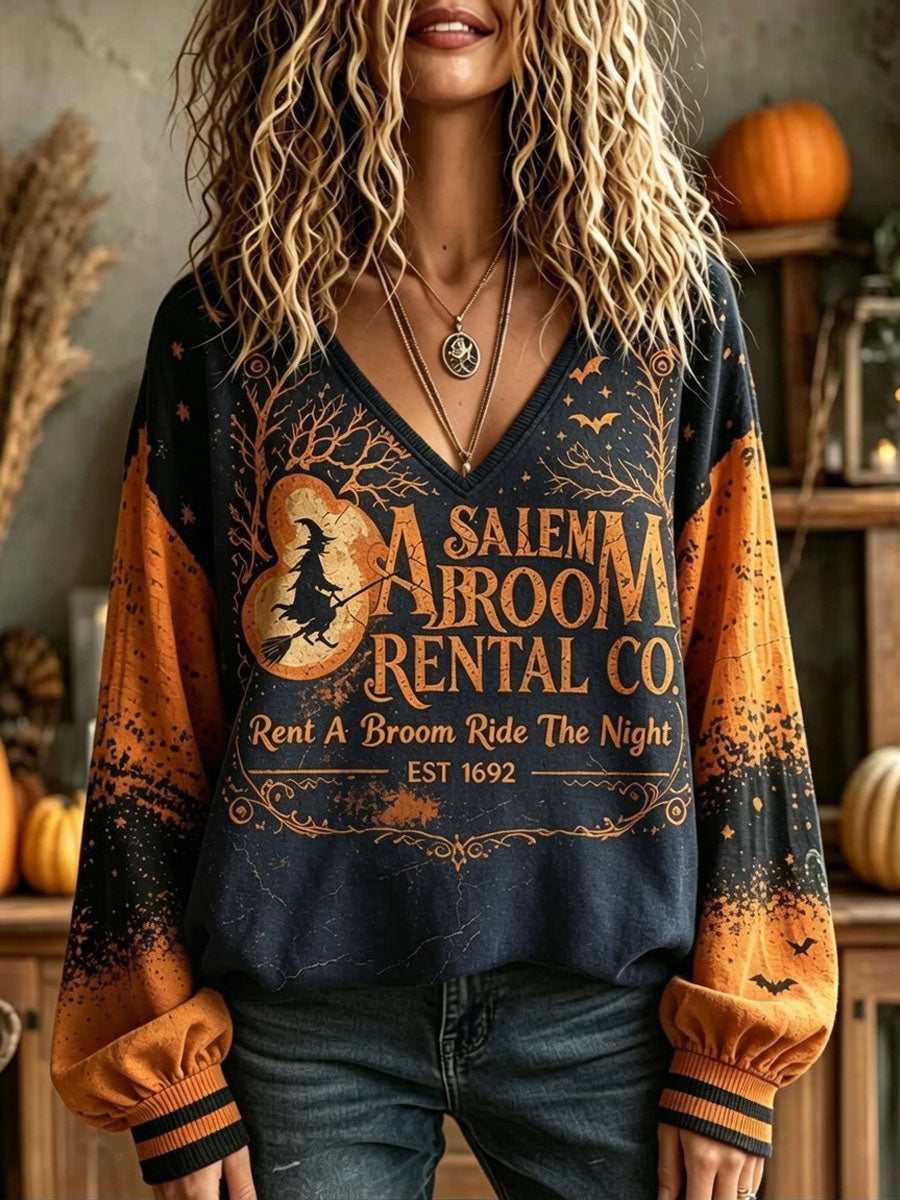 Women’s Halloween Witch Printed Casual Long-Sleeve Top