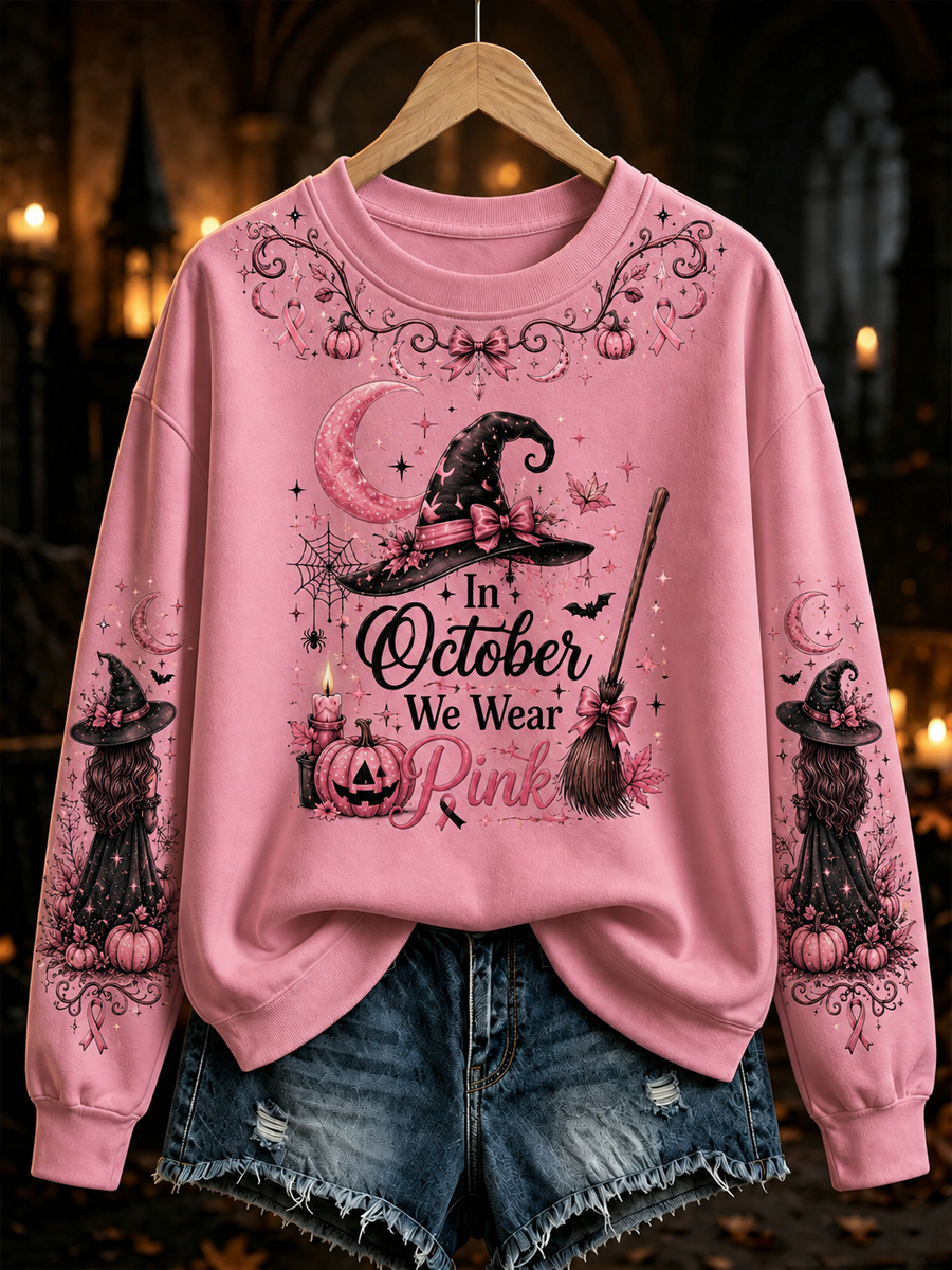 Women's Witches In October We Wear Pink Regular Sweatshirt