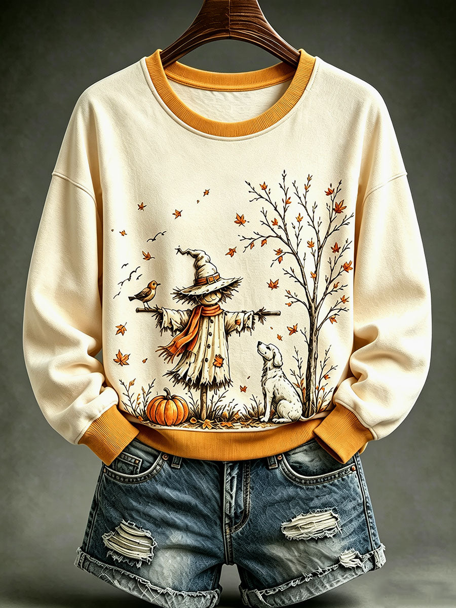 Women's Scarecrow Dog Tree Pumpkin Regular Sweatshirt