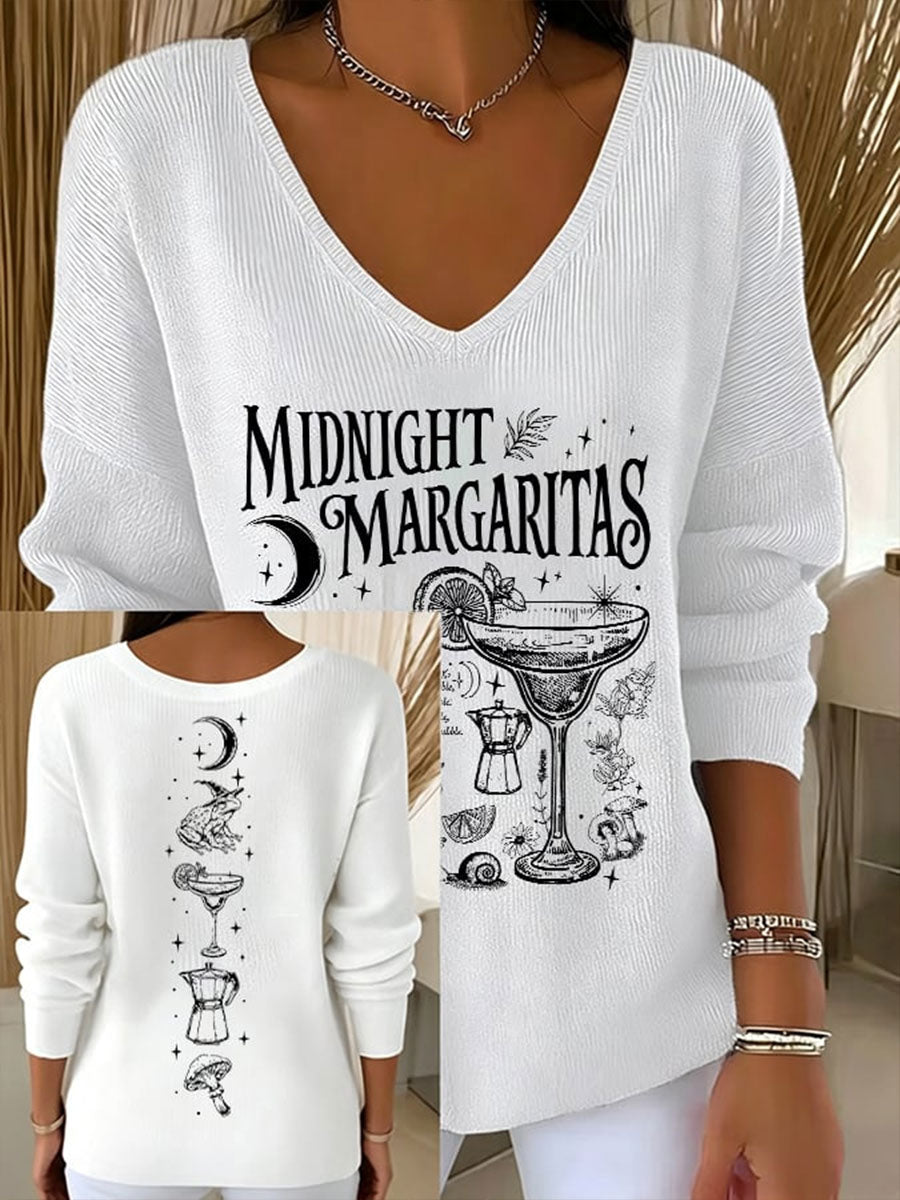 Women's Midnight Margaritas V-Neck Ribbed Top
