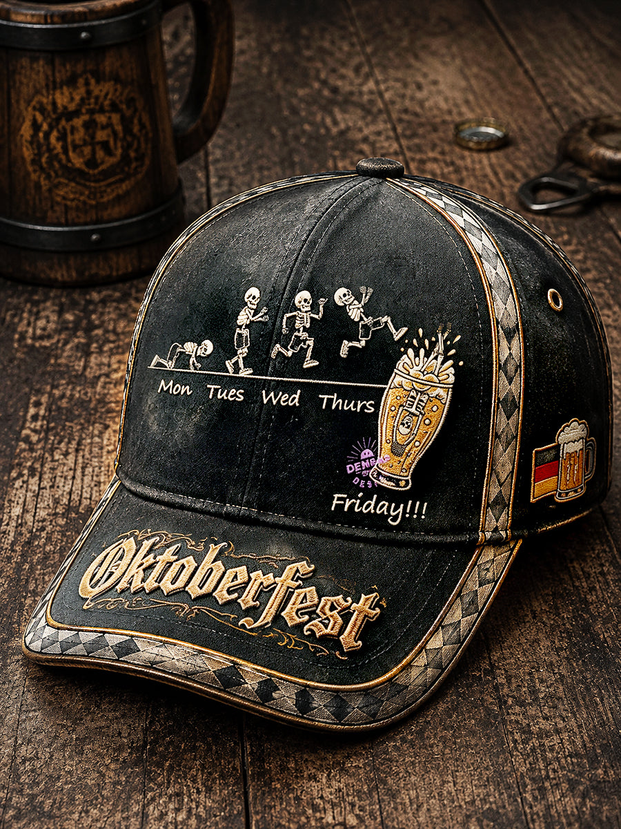 Retro Black German Oktoberfest Patchwork Print Casual Hat