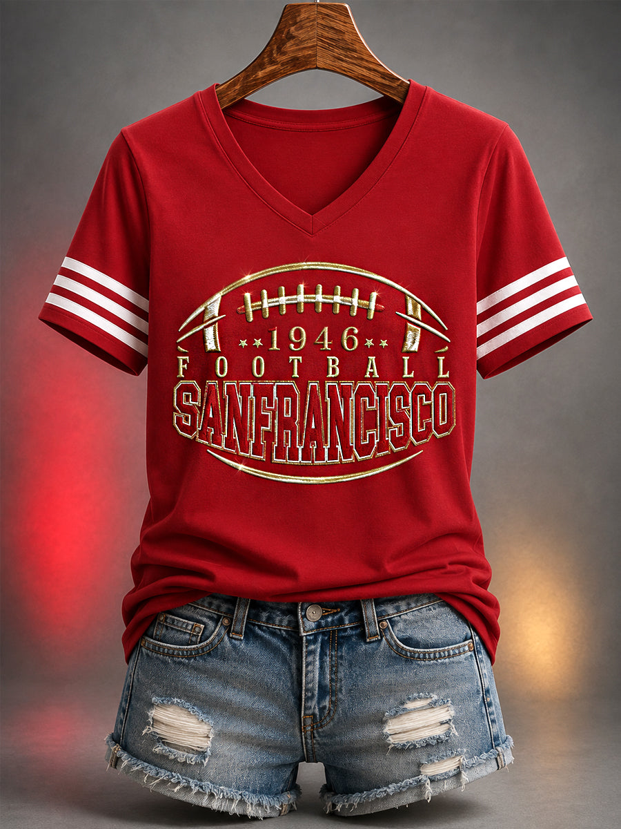 Women's Football Gameday Gift For Football Fans Casual V-Neck Tee