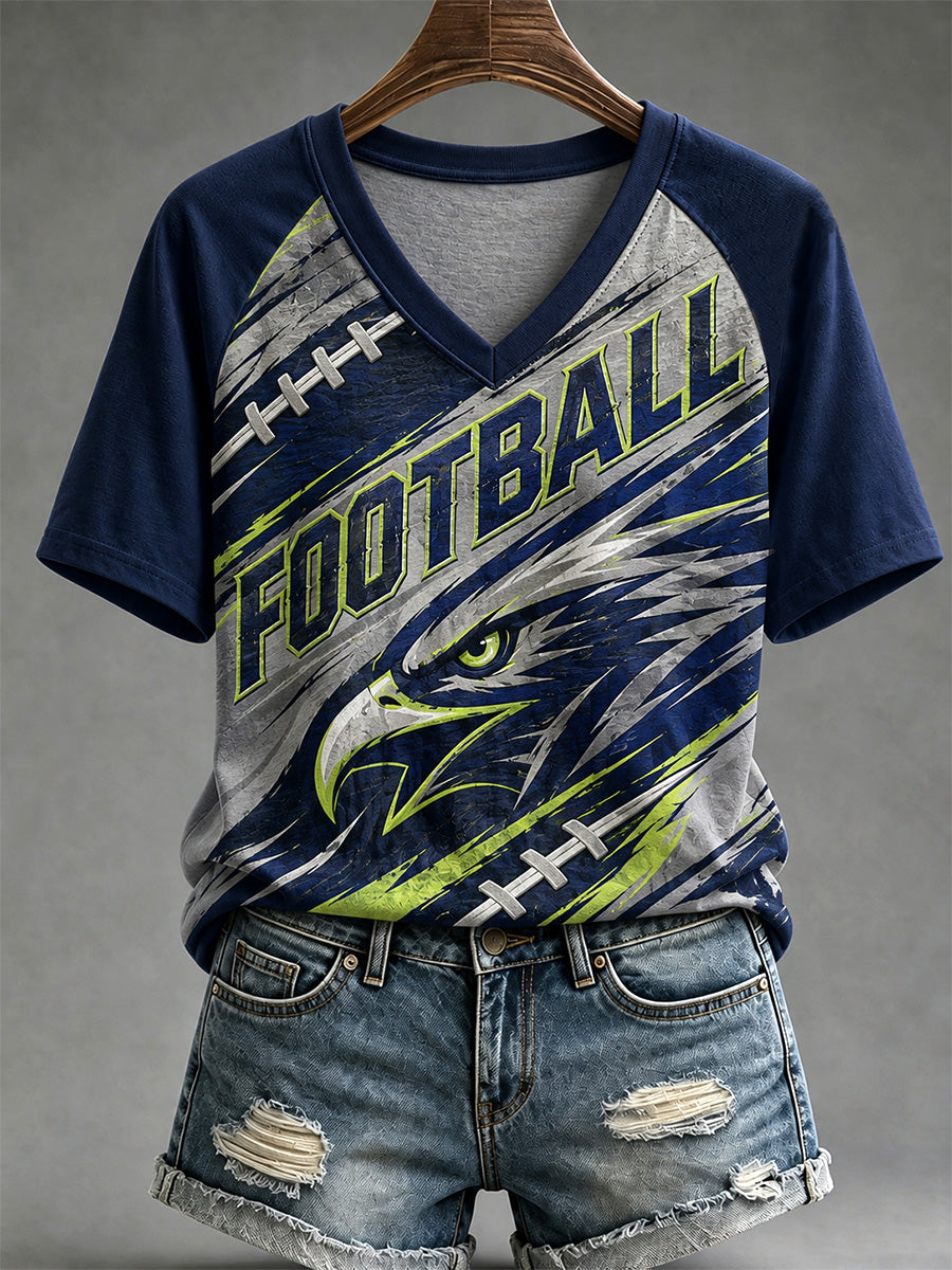 Women's Football Gameday Gift For Football Fans Casual V-Neck Tee