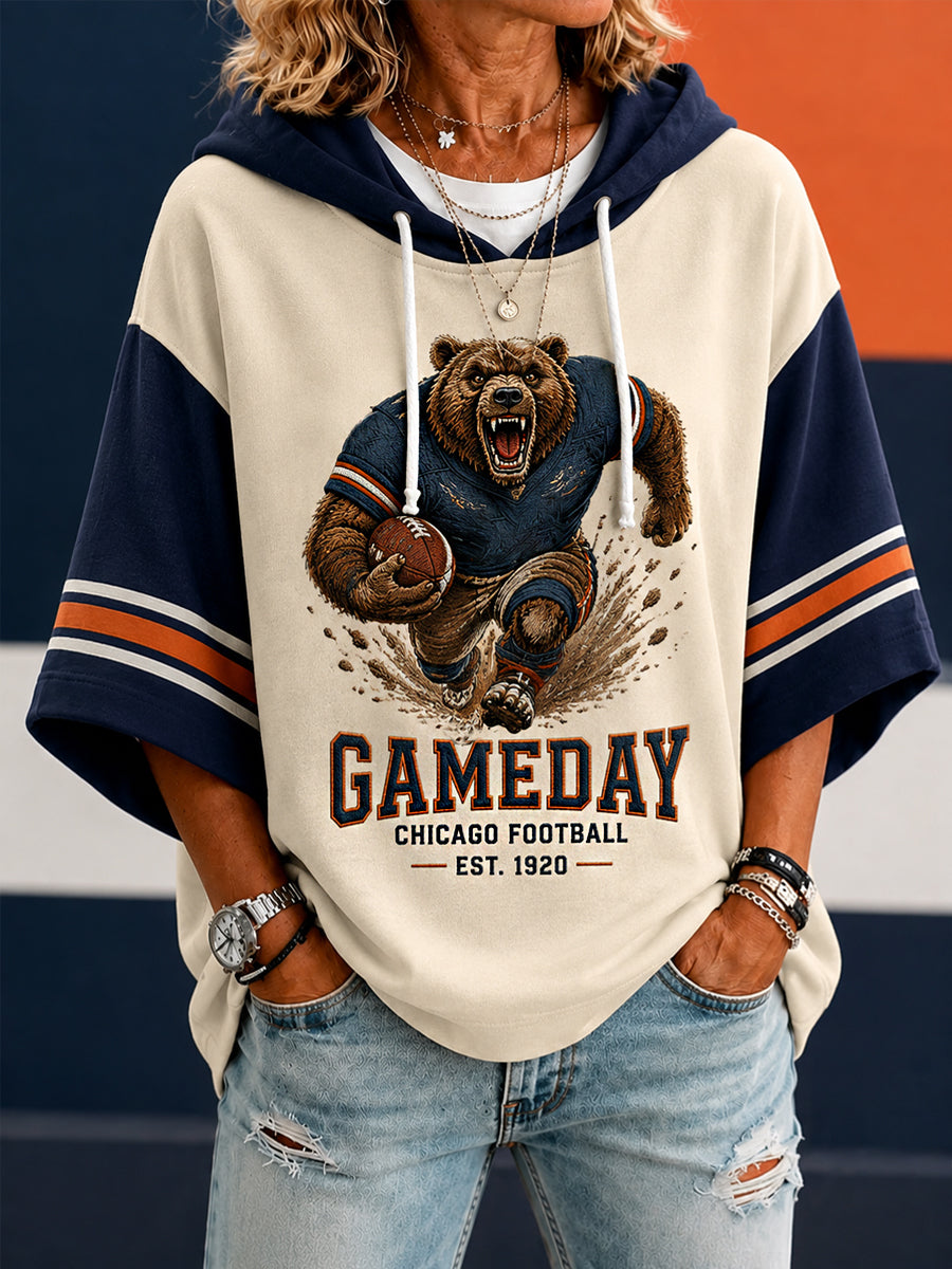 Women’s Football Gameday Gift For Football Fans Casual 3/4 Sleeve Hoodie