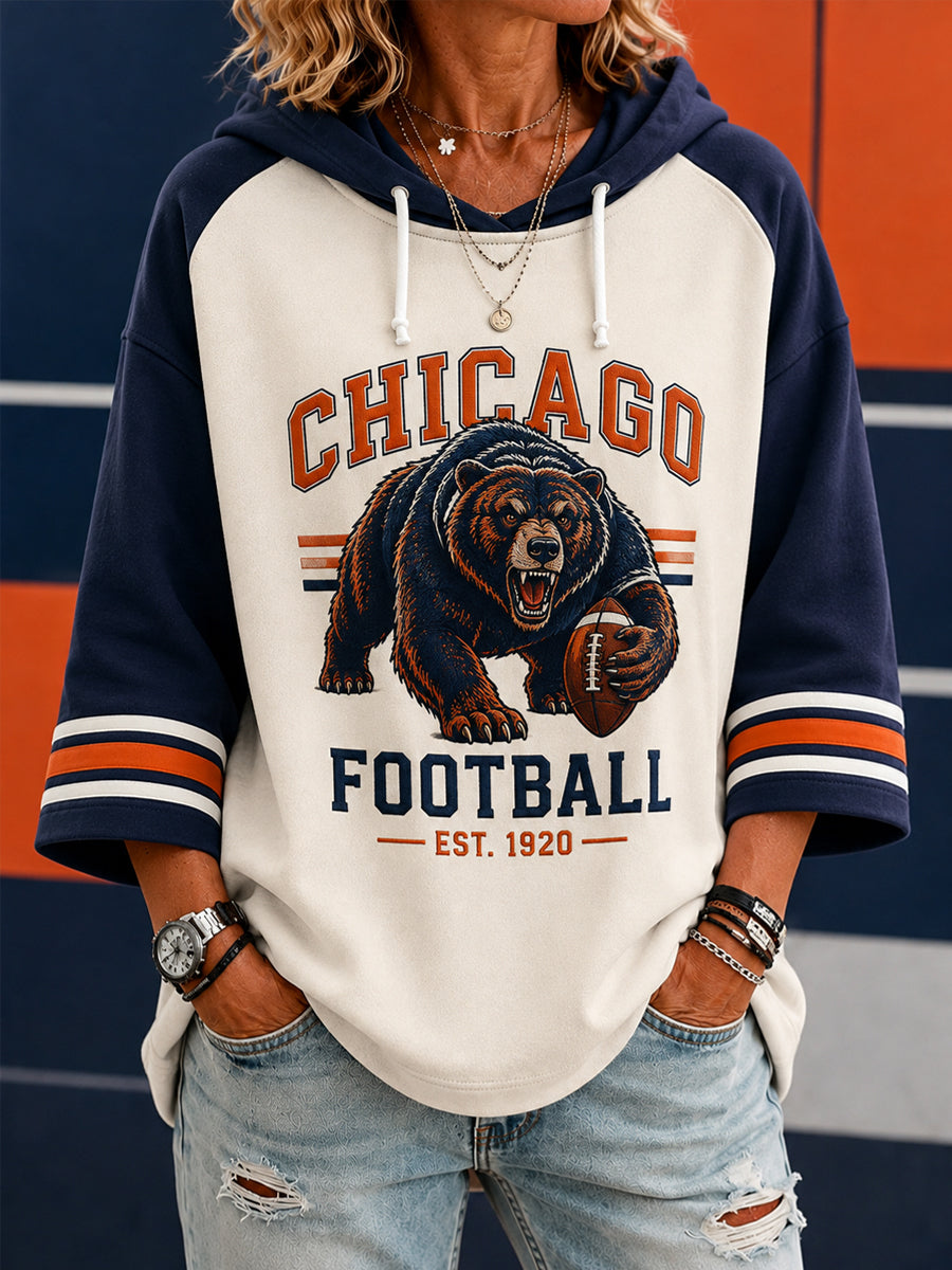 Women’s Football Gameday Gift For Football Fans Casual 3/4 Sleeve Hoodie