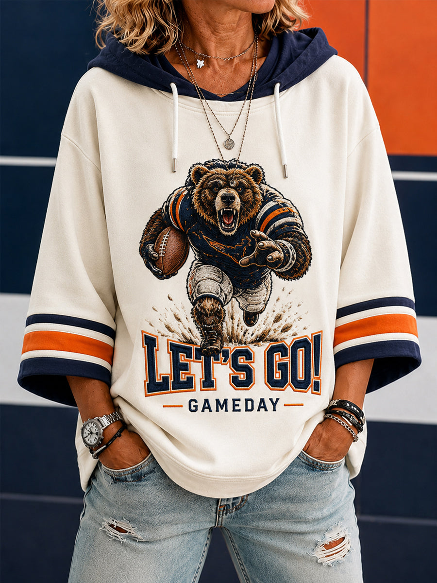 Women’s Football Gameday Gift For Football Fans Casual 3/4 Sleeve Hoodie