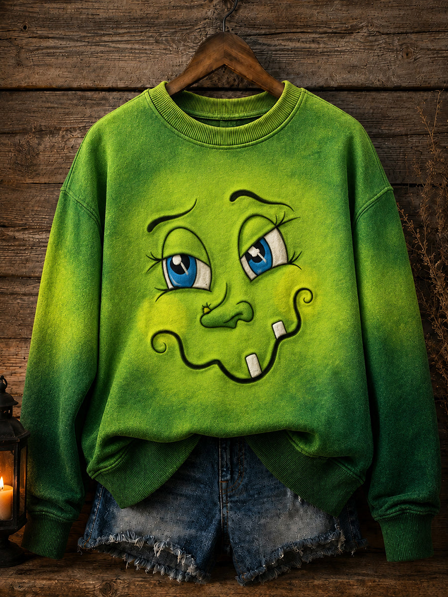 Women's Halloween Funny Face Print Sweatshirt