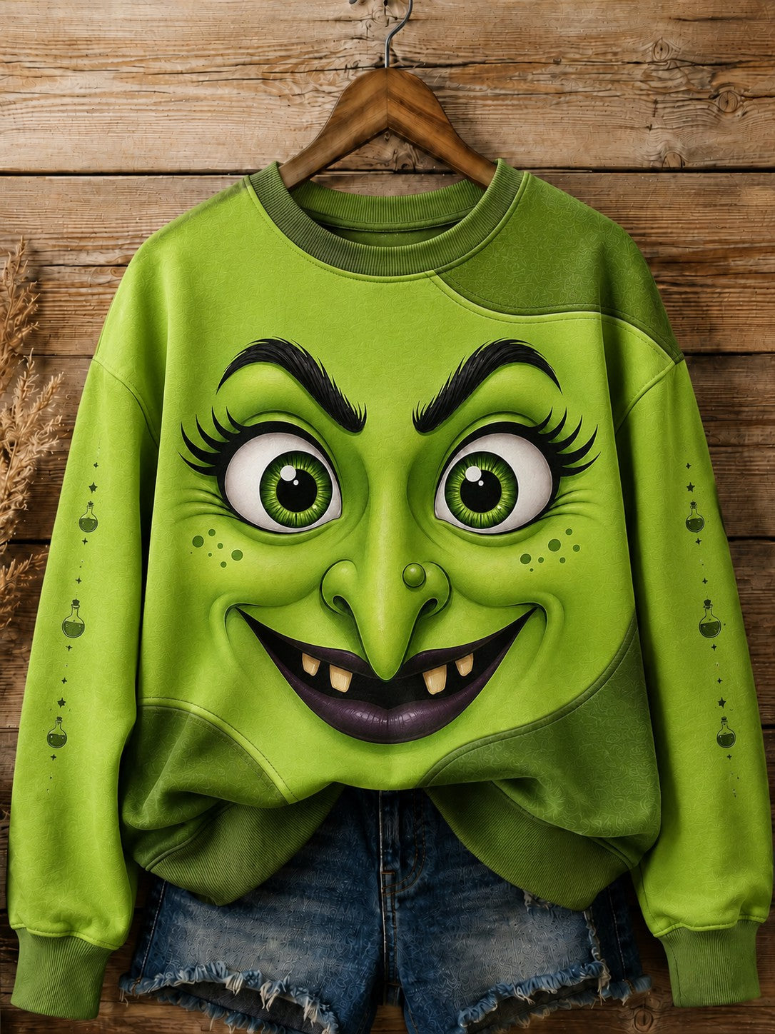 Women's Halloween Witch Face Printed Sweatshirt