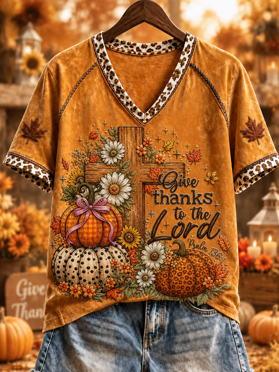 Women's Canda Thanksgiving Day Printed Vintage Fashion Loose Short Sleeve T-Shirt