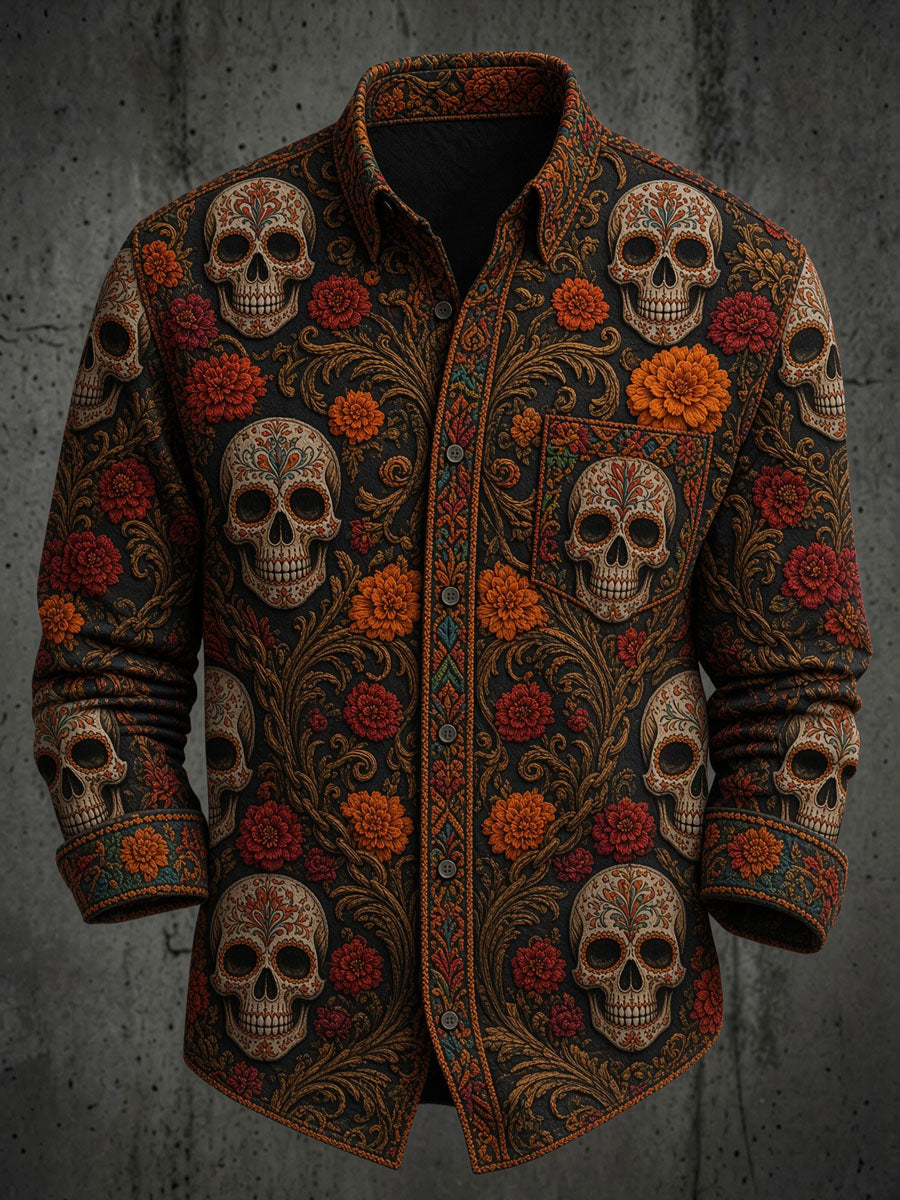 Men's Day of the Dead Skull Print Casual Shirt