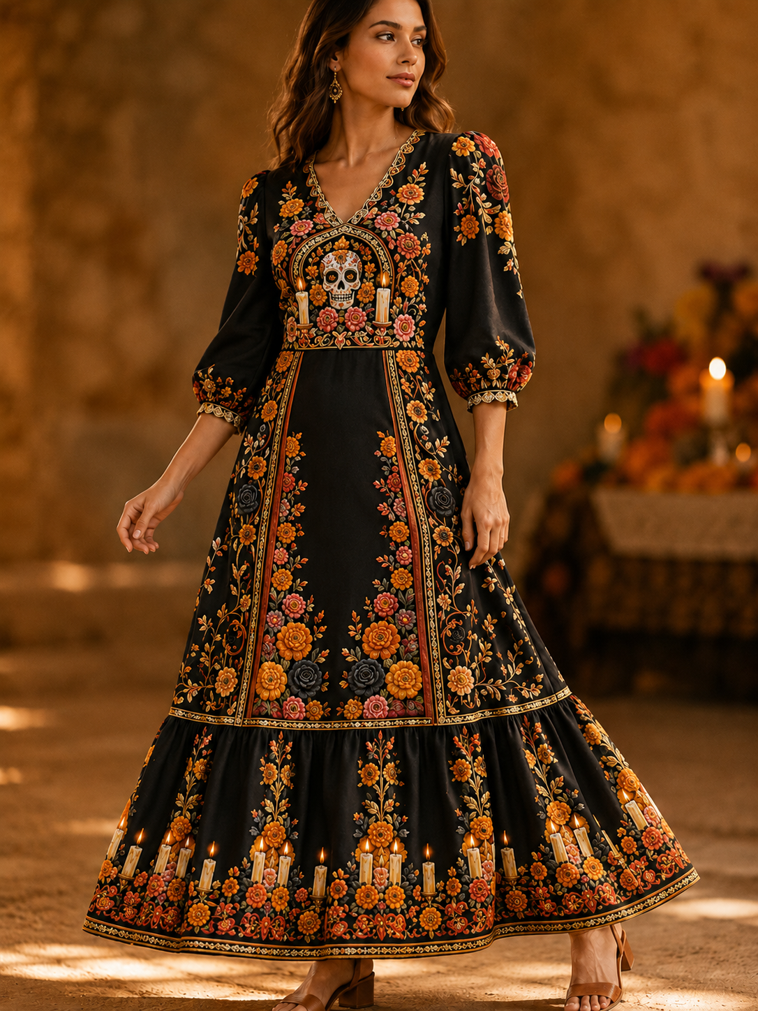 Women's Day Of The Dead Retro Casual Cotton-Linen Dress