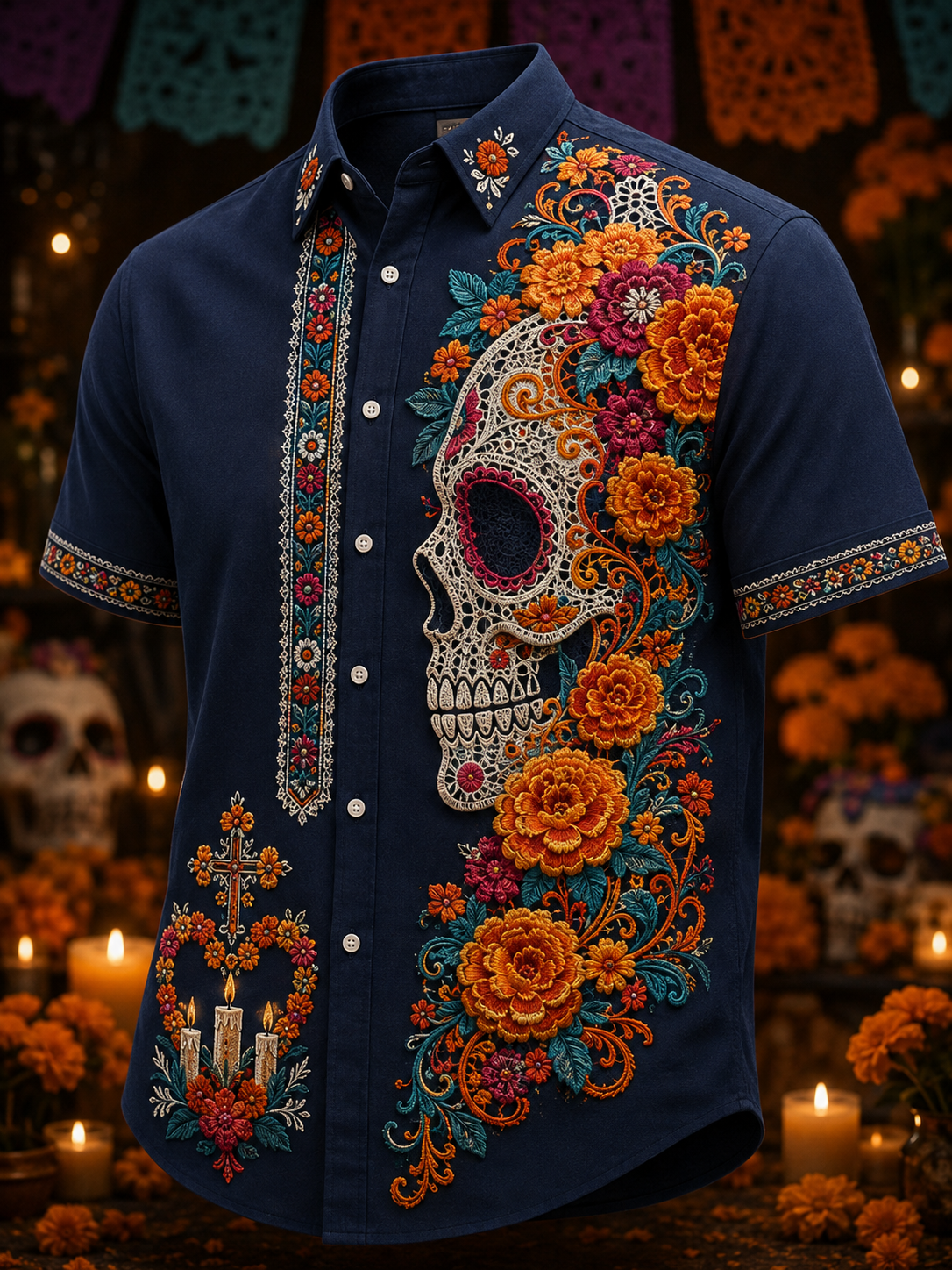 Men's Day Of The Dead Art Print Short-Sleeved Shirt