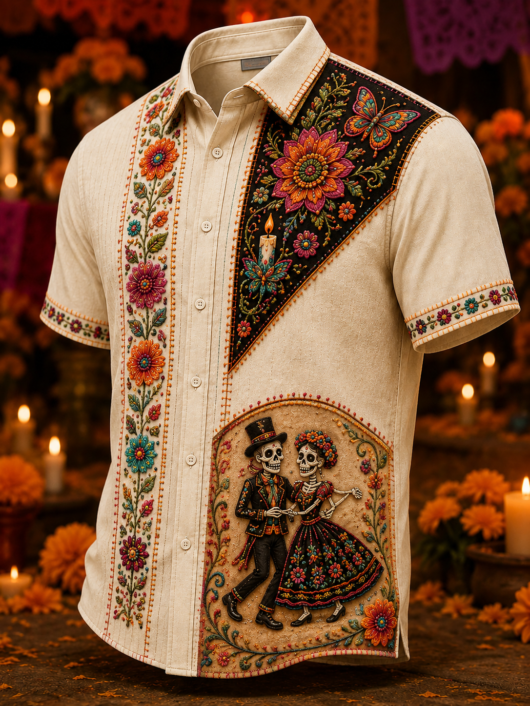 Men's Day Of The Dead Art Print Short-Sleeved Shirt