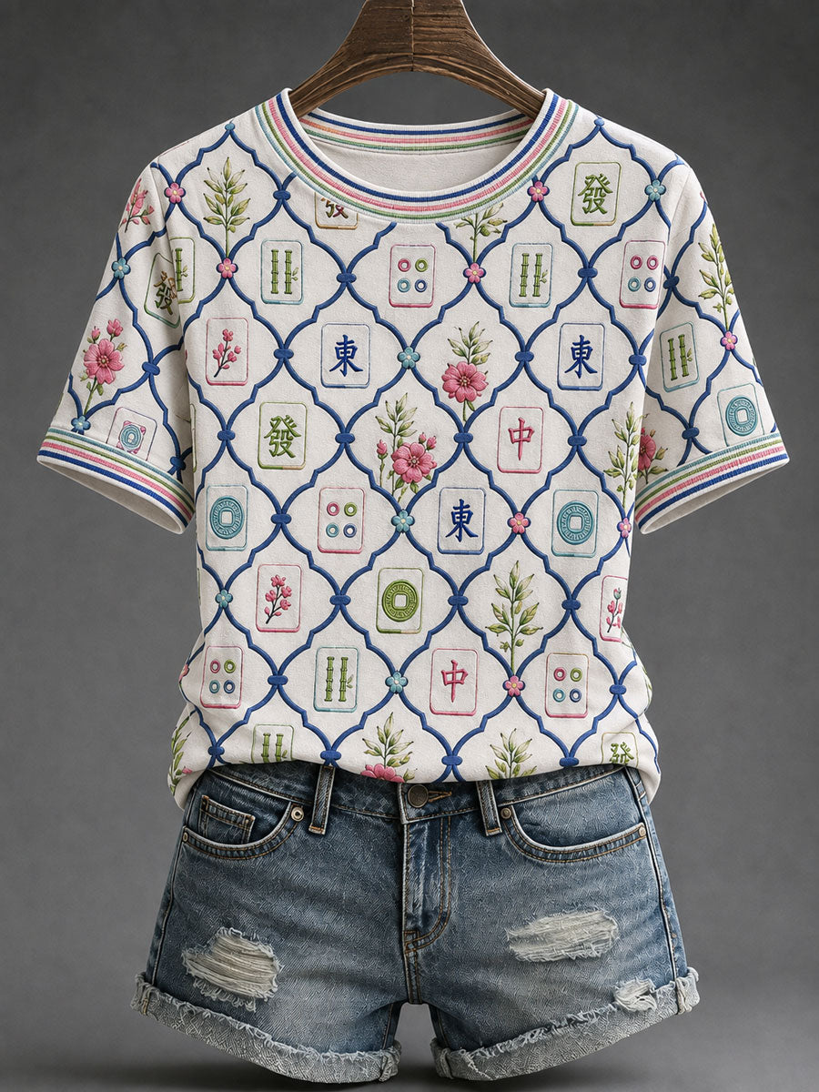 Women's Mahjong Print Casual T-Shirt