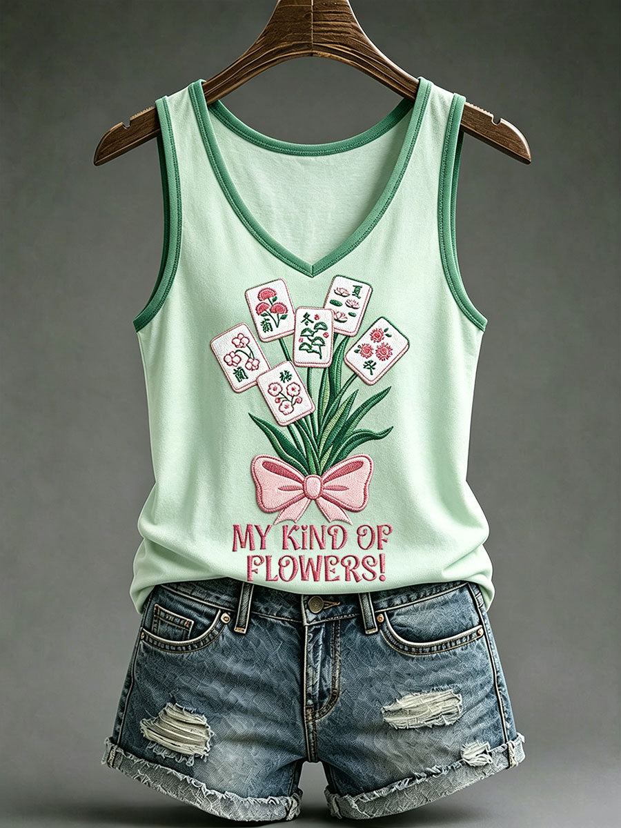 Women’s Floral Mahjong Casual V-Neck Vests