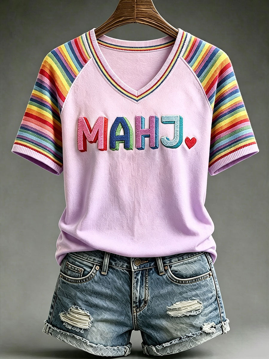 Women's Rainbow Mahjong V-Neck T-Shirts