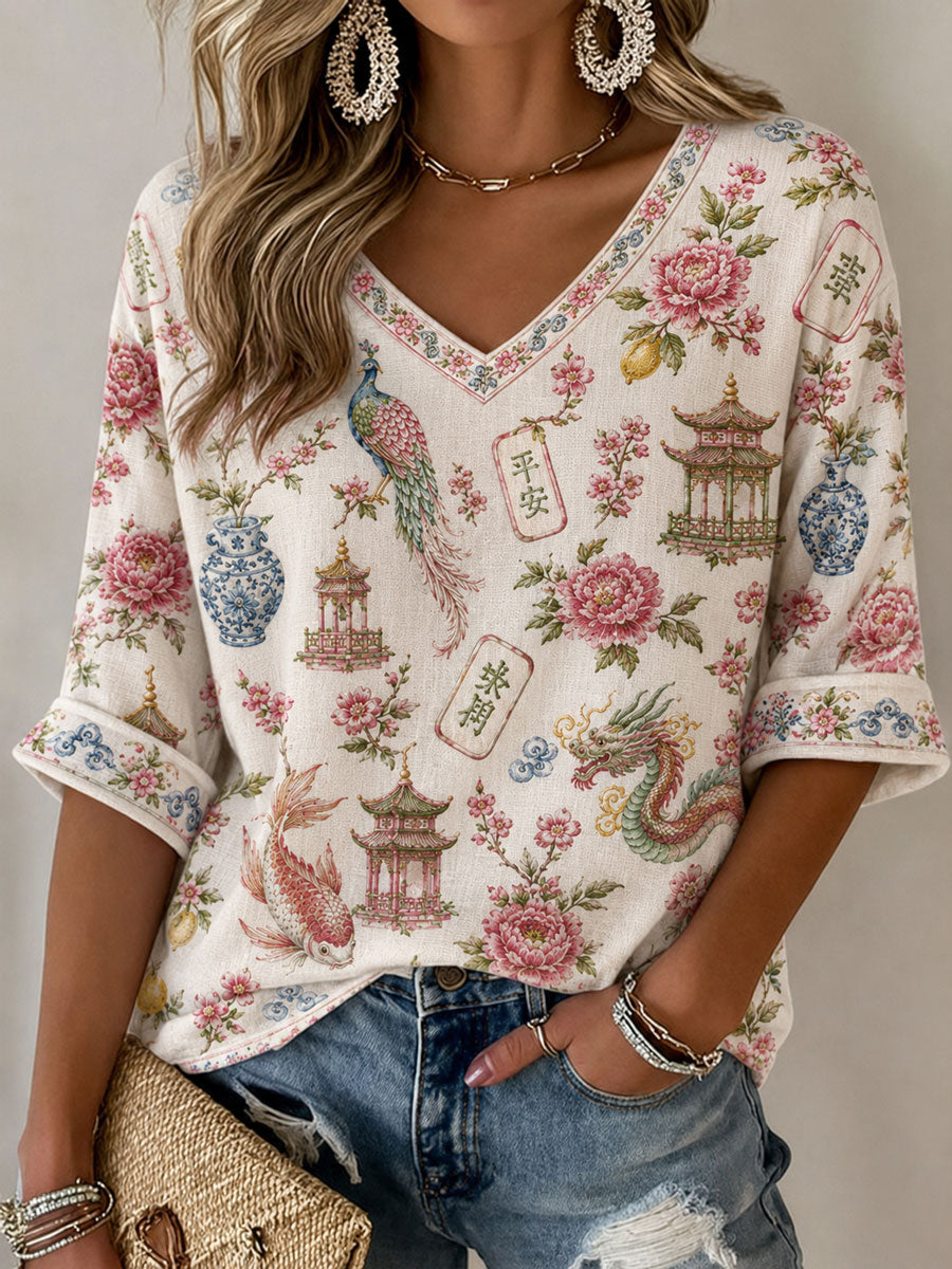 Women's Mahjong Print Casual T-Shirt