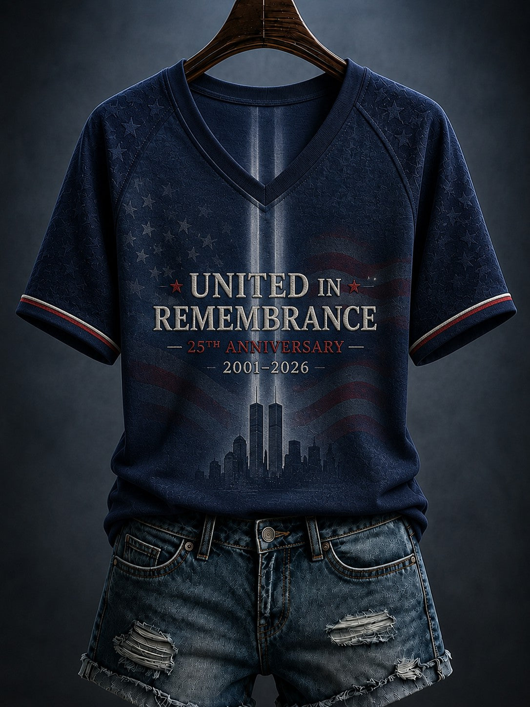 Women's 9.11 Never Forget Printed V-neck T-shirt