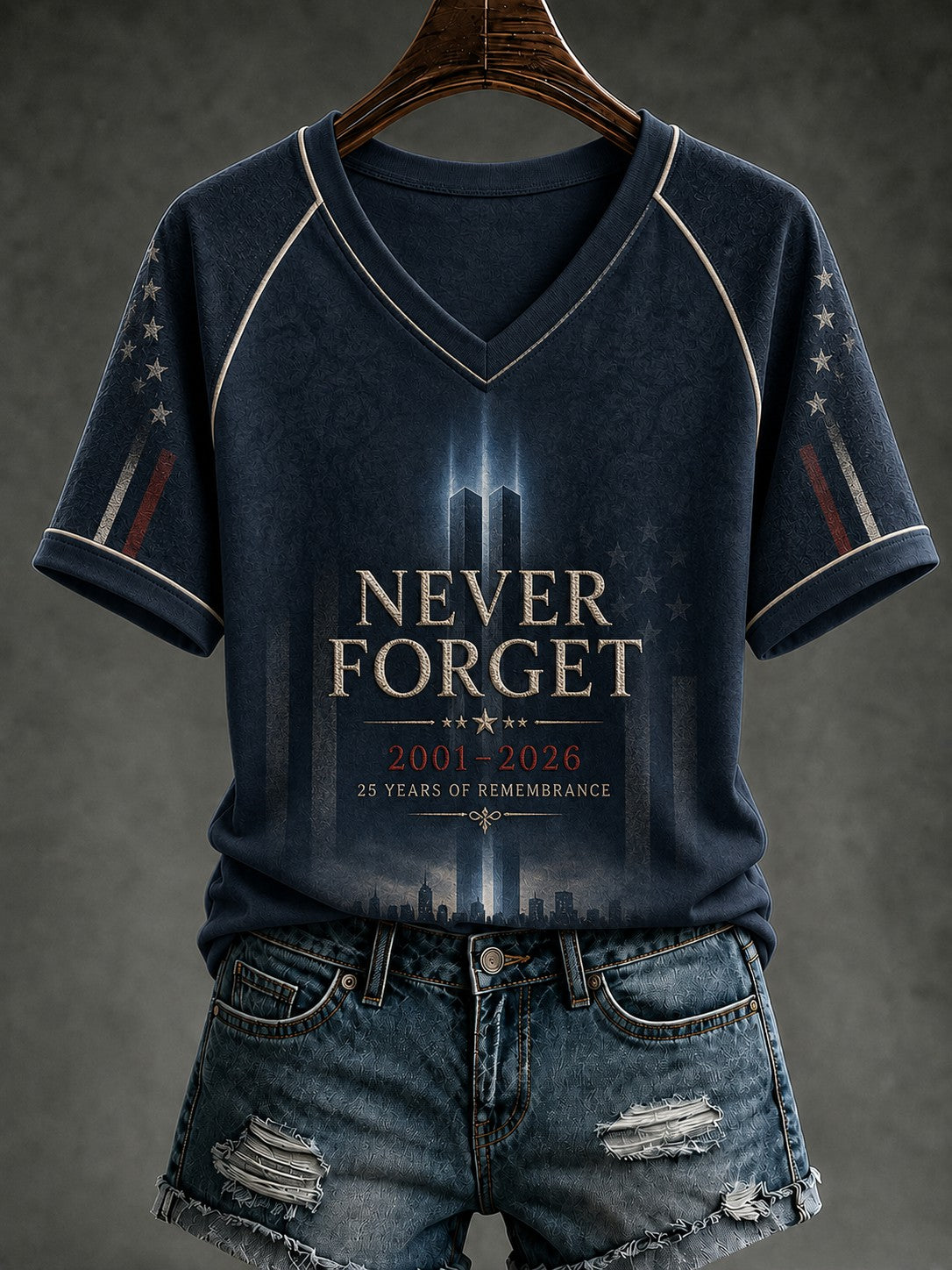 Women's 9.11 Never Forget Printed V-neck T-shirt