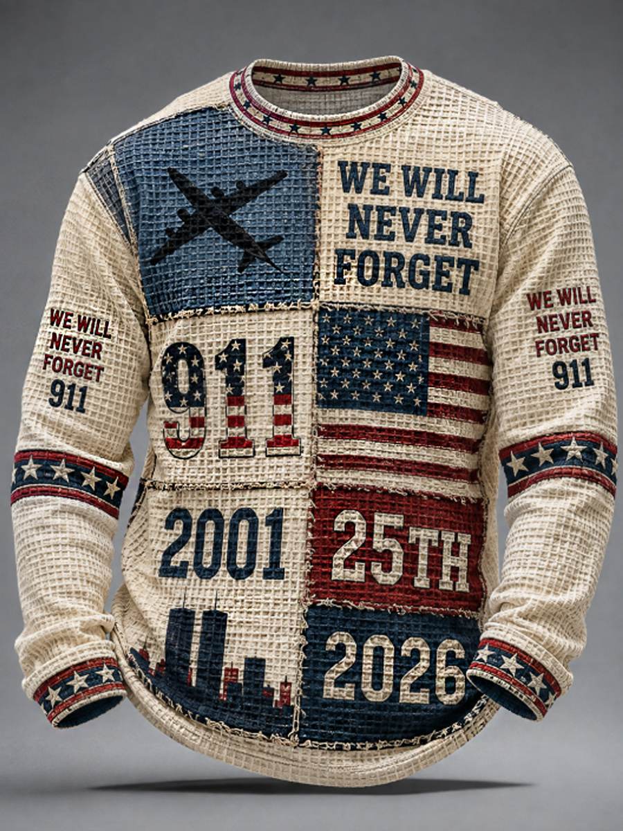 Men's We Will Never Forget 9 11 September 11 Waffle Long Sleeve T-Shirt