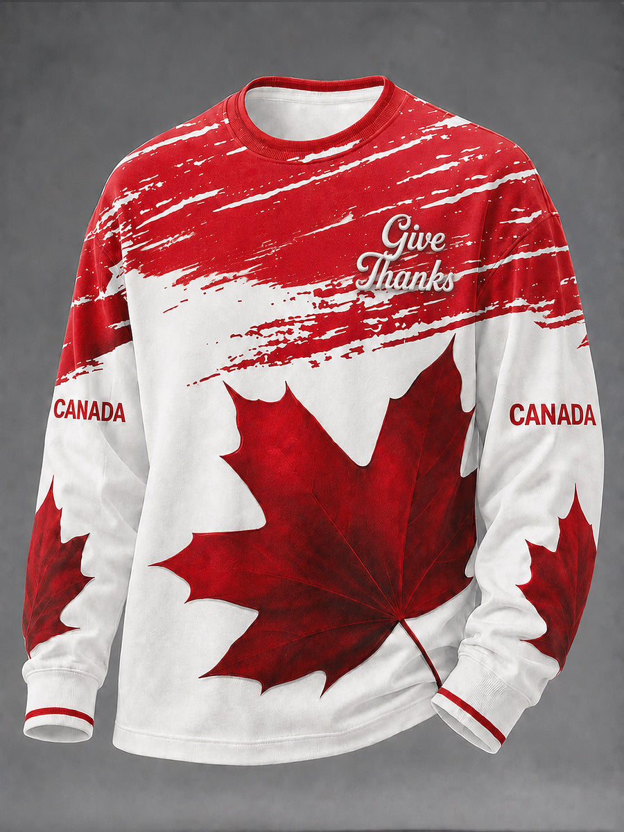 Men's Canada Thanksgiving Day Printed Long Sleeved Round Neck T-shirt