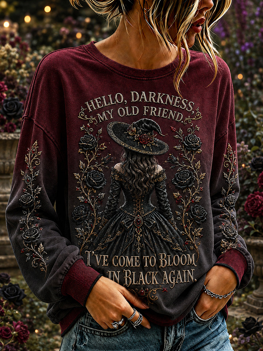 Women's Hello Darkness My Old Friend Halloween Witch Print Sweatshirt