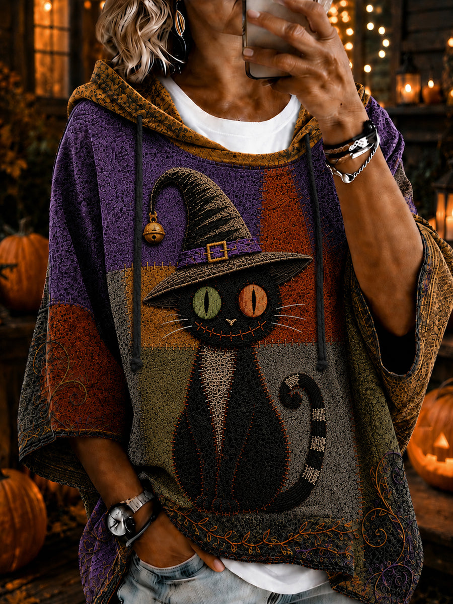 Women's Halloween Cat Print Hoodie