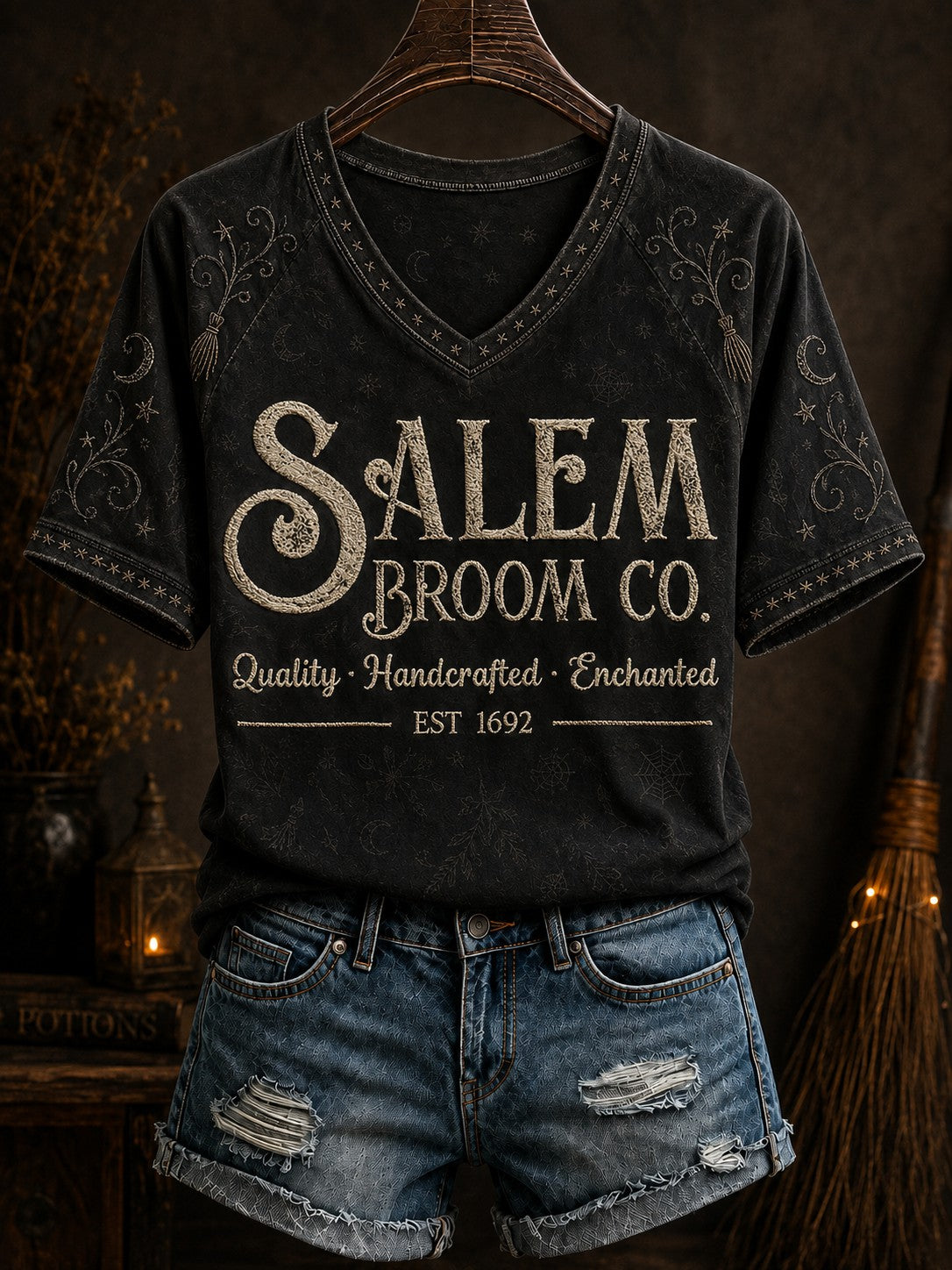 Women's Salem Broom Company Printed V-neck T-shirt