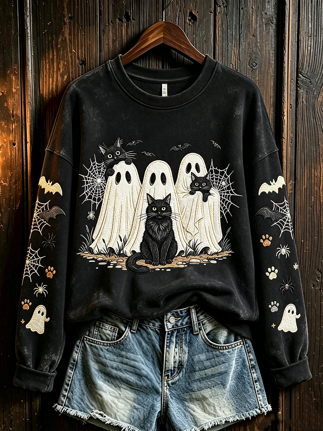 Women's Halloween retro pattern printed casual sweatshirt