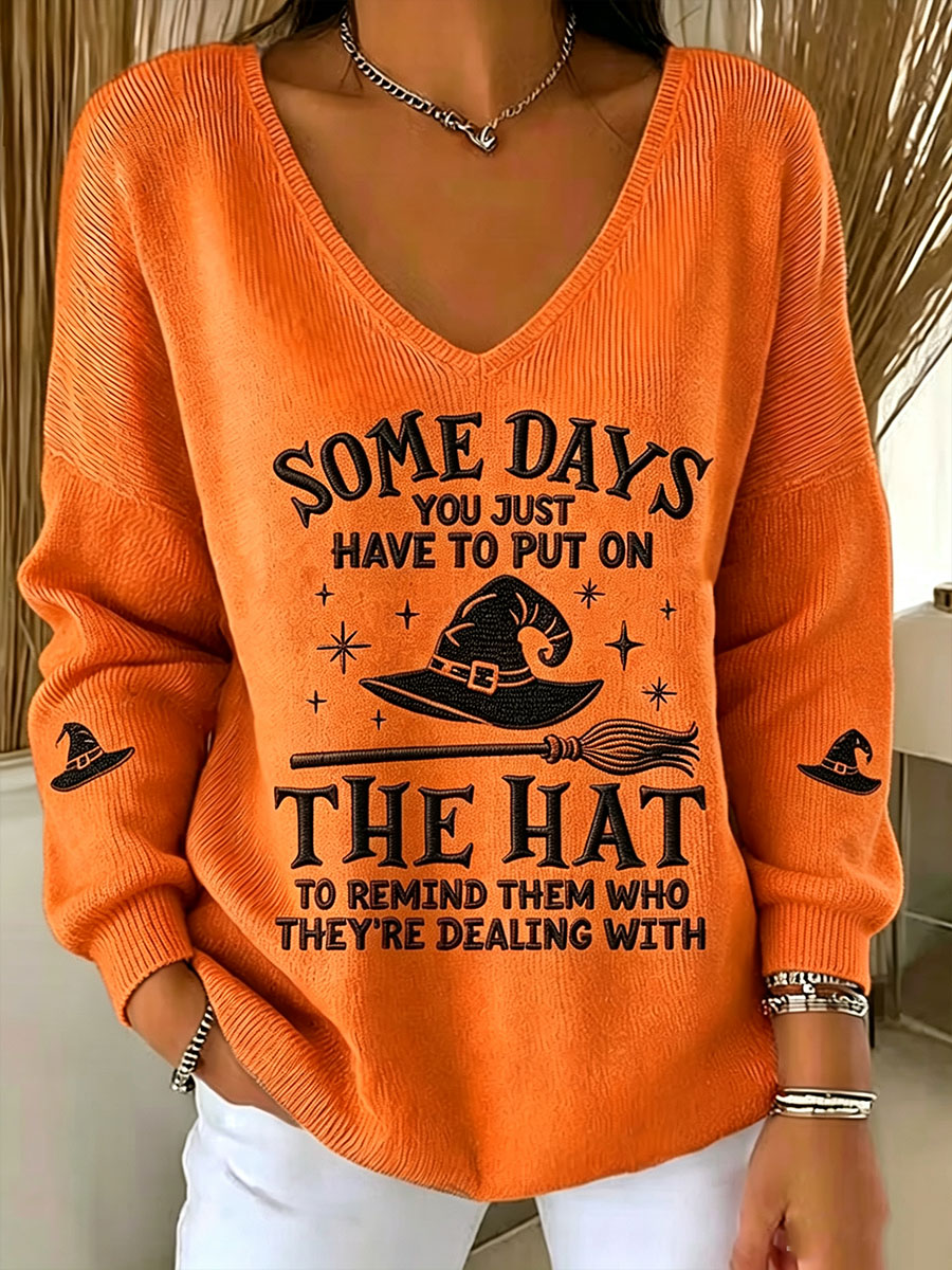 Women's Some Days You Just Have To Put On The Hat V-Neck Ribbed Top