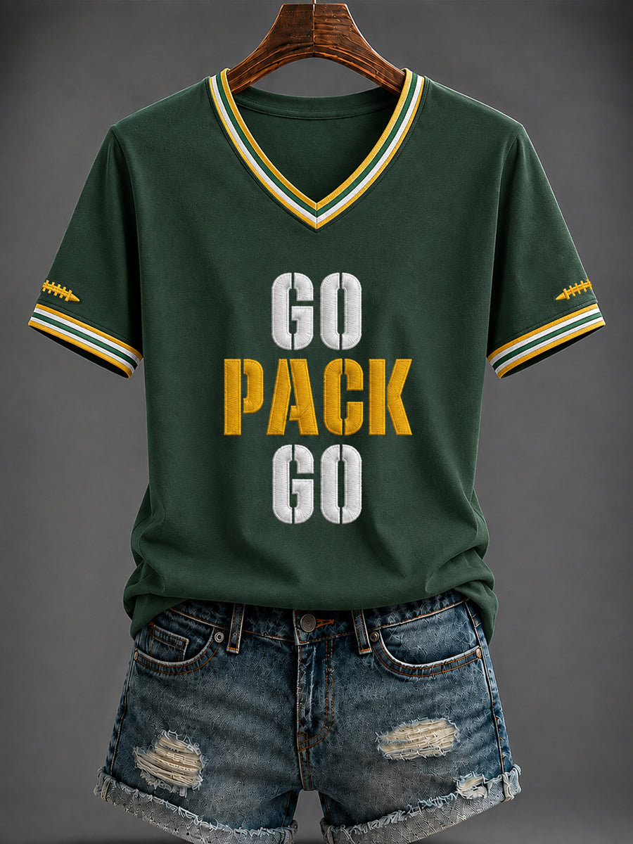 Women's Football Printed V-neck T-shirt